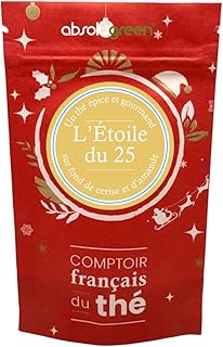 Thé Noir L’Étoile du 25 – Comptoir Français du Thé – Mélange Gourmand Saveur Cerise en Vrac 80g – Robe d’Ambre, Boisson Festive & Raffinée, Idéale pour les Fêtes